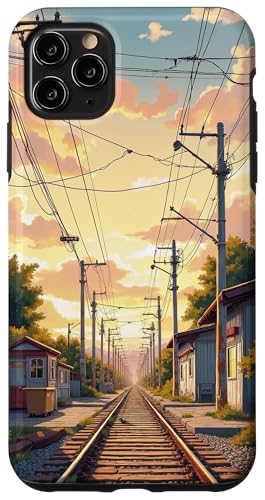 Bahngleise bei Sonnenuntergang durch das ruhige Stadtbild Hülle für iPhone 11 Pro Max von Fade Aura