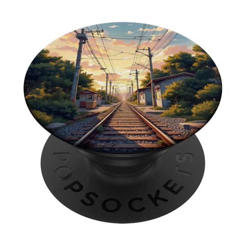 Bahngleise bei Sonnenuntergang durch das ruhige Stadtbild PopSockets Klebender PopGrip von Fade Aura