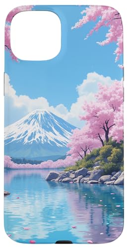 Blick auf den Berg Fuji Sakura mit Kirschblütensee Hülle für iPhone 15 Plus von Fade Aura