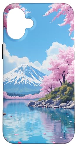 Blick auf den Berg Fuji Sakura mit Kirschblütensee Hülle für iPhone 16 Plus von Fade Aura