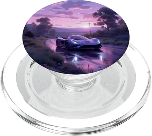 Blue Hypercar Sunset Drive: Malerisches Straßenabenteuer PopSockets PopGrip für MagSafe von Fade Aura