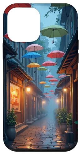 Bunte Regenschirme über der regnerischen Gasse bei Dämmerung Hülle für iPhone 12 mini von Fade Aura