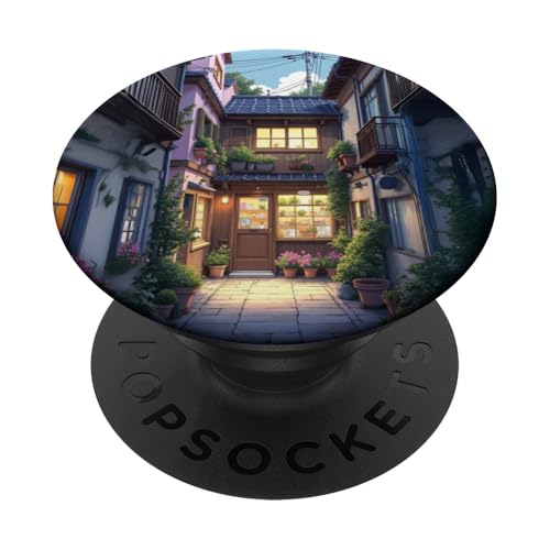 Charmante Gasse mit gemütlichem Laden und Blumen PopSockets Klebender PopGrip von Fade Aura