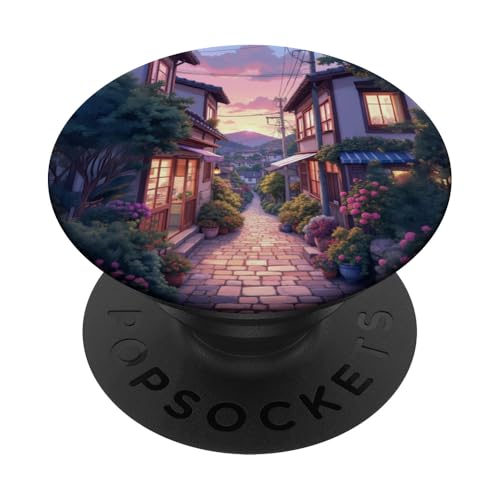 Charmante Sonnenuntergangsgasse mit Blumenläden PopSockets Klebender PopGrip von Fade Aura