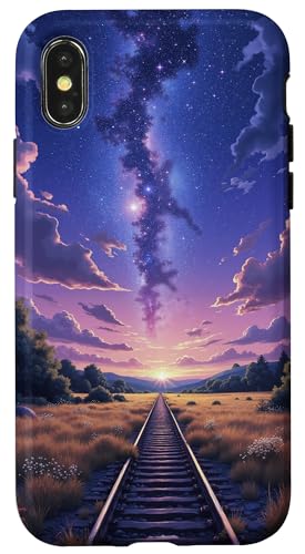 Eisenbahn zum Sternenhimmel über Sunset Fields Hülle für iPhone X/XS von Fade Aura