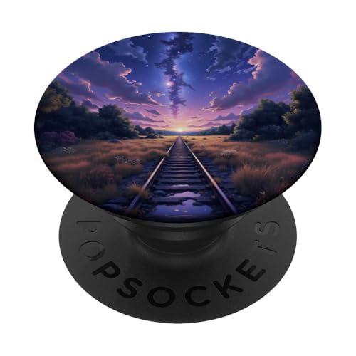 Eisenbahn zum Sternenhimmel über Sunset Fields PopSockets Klebender PopGrip von Fade Aura