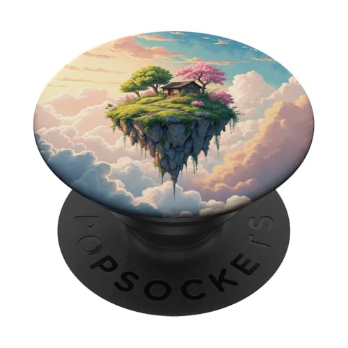 Floating Island Cottage in Frühlingshimmellandschaft PopSockets Klebender PopGrip von Fade Aura