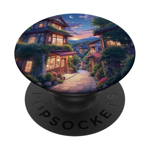 Friedliche Dorfgasse bei Sonnenuntergang mit Blick auf die Berge PopSockets Klebender PopGrip von Fade Aura