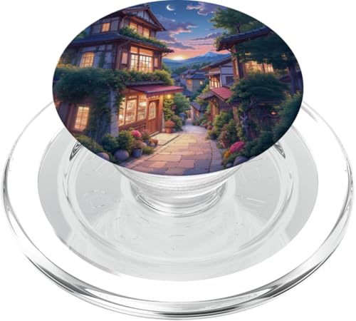 Friedliche Dorfgasse bei Sonnenuntergang mit Blick auf die Berge PopSockets PopGrip für MagSafe von Fade Aura