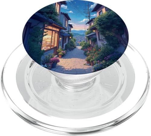 Friedliche Gasse mit Blumen und Blick auf die Berge PopSockets PopGrip für MagSafe von Fade Aura