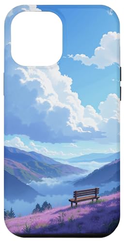 Friedlicher Blick auf die Berge mit Bank und blauem Himmel Hülle für iPhone 12 Pro Max von Fade Aura