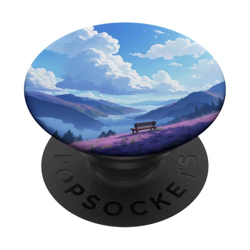 Friedlicher Blick auf die Berge mit Bank und blauem Himmel PopSockets Klebender PopGrip von Fade Aura