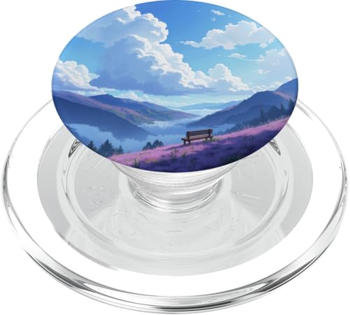 Friedlicher Blick auf die Berge mit Bank und blauem Himmel PopSockets PopGrip für MagSafe von Fade Aura