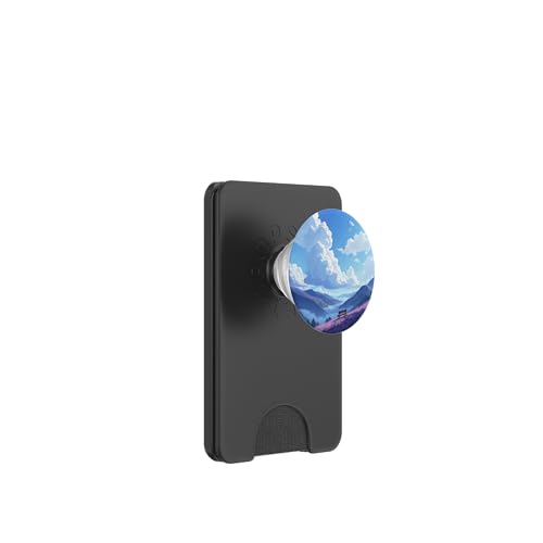Friedlicher Blick auf die Berge mit Bank und blauem Himmel PopSockets PopWallet für MagSafe von Fade Aura