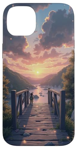 Kind auf Brücke bei Sonnenuntergang am Fluss Hülle für iPhone 14 Plus von Fade Aura