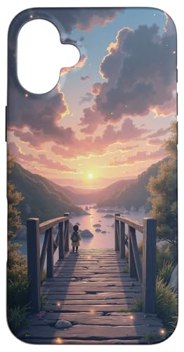 Kind auf Brücke bei Sonnenuntergang am Fluss Hülle für iPhone 16 Plus von Fade Aura