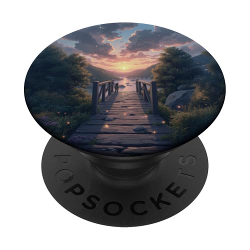 Kind auf Brücke bei Sonnenuntergang am Fluss PopSockets Klebender PopGrip von Fade Aura