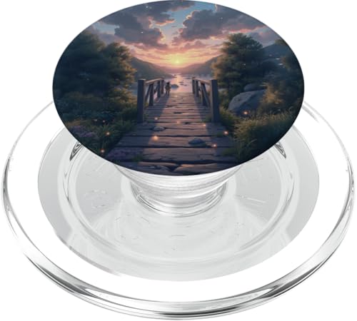 Kind auf Brücke bei Sonnenuntergang am Fluss PopSockets PopGrip für MagSafe von Fade Aura