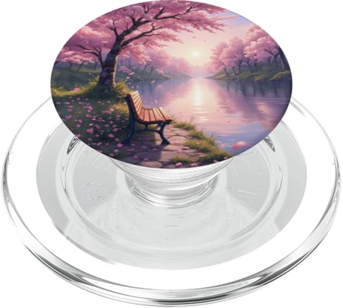 Kirschblüten-Bank-Szene von Riverside at Sunset PopSockets PopGrip für MagSafe Kirschblüten-Bank-Szene von Riverside at Sunset PopSockets PopGrip für MagSafe von Fade Aura