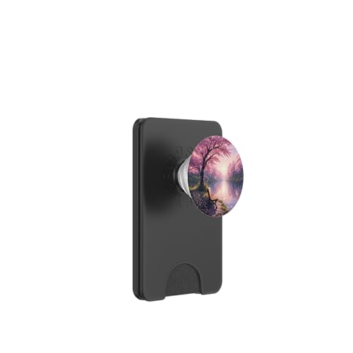 Kirschblüten-Bank-Szene von Riverside at Sunset PopSockets PopWallet für MagSafe Kirschblüten-Bank-Szene von Riverside at Sunset PopSockets PopWallet für MagSafe von Fade Aura
