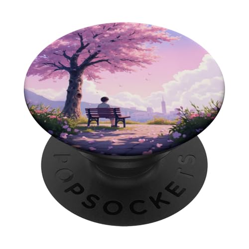 Kirschblüten-Parkblick mit Skyline der Stadt PopSockets Klebender PopGrip von Fade Aura