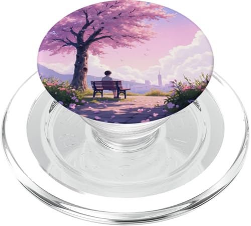 Kirschblüten-Parkblick mit Skyline der Stadt PopSockets PopGrip für MagSafe von Fade Aura