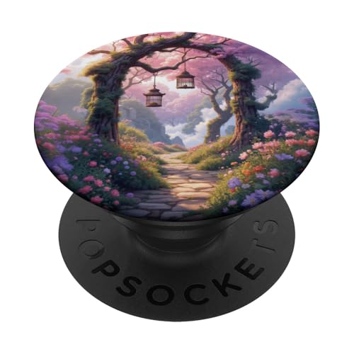 Kirschblütenweg mit hängenden Laternen PopSockets Klebender PopGrip von Fade Aura