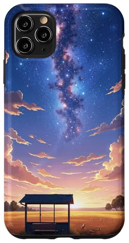 Milchstraße über Sonnenuntergang Feld und Bushaltestelle Hülle für iPhone 11 Pro Max von Fade Aura