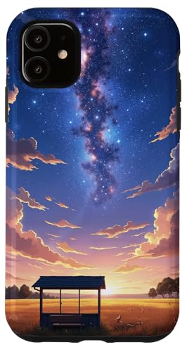Milchstraße über Sonnenuntergang Feld und Bushaltestelle Hülle für iPhone 11 von Fade Aura