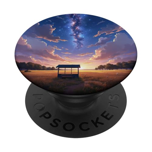 Milchstraße über Sonnenuntergang Feld und Bushaltestelle PopSockets Klebender PopGrip Milchstraße über Sonnenuntergang Feld und Bushaltestelle PopSockets Klebender PopGrip von Fade Aura