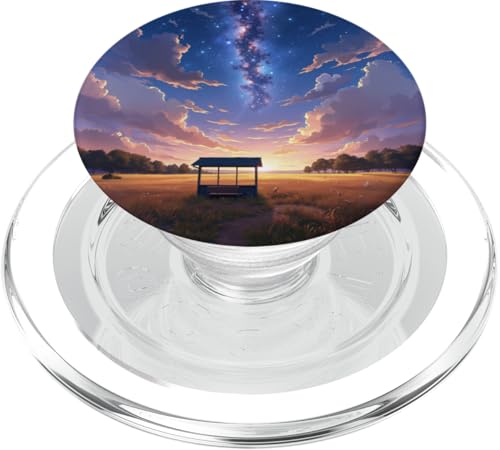 Milchstraße über Sonnenuntergang Feld und Bushaltestelle PopSockets PopGrip für MagSafe von Fade Aura