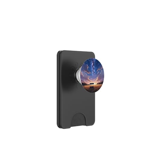 Milchstraße über Sonnenuntergang Feld und Bushaltestelle PopSockets PopWallet für MagSafe von Fade Aura