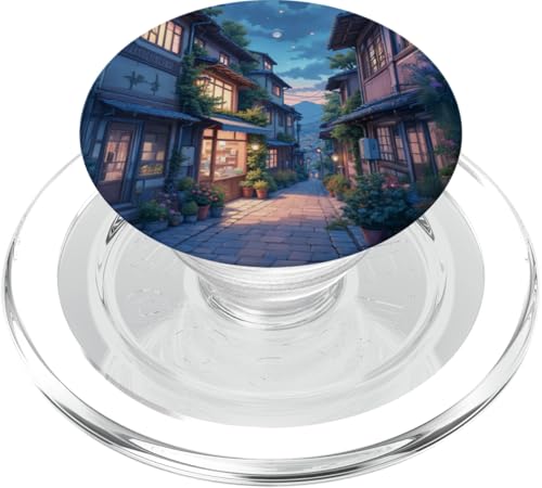 Mondbeschienene Gasse mit gemütlichen Geschäften und Blumen PopSockets PopGrip für MagSafe Mondbeschienene Gasse mit gemütlichen Geschäften und Blumen PopSockets PopGrip für MagSafe von Fade Aura