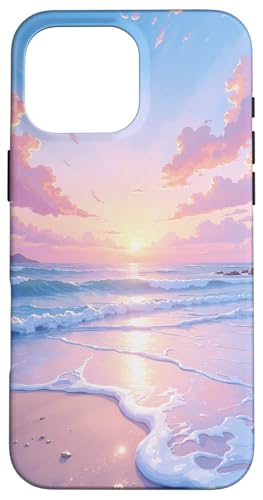 Pastellfarbener Sonnenaufgang Strandszene mit weichen Meereswellen Hülle für iPhone 16 Pro Max von Fade Aura