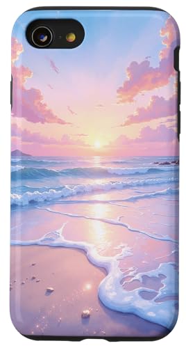 Pastellfarbener Sonnenaufgang Strandszene mit weichen Meereswellen Hülle für iPhone SE (2020) / 7 / 8 von Fade Aura