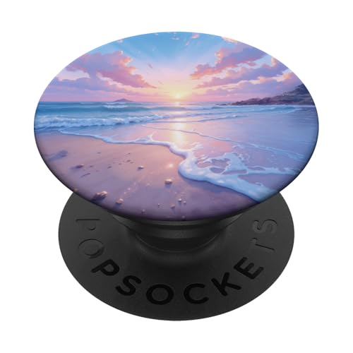 Pastellfarbener Sonnenaufgang Strandszene mit weichen Meereswellen PopSockets Klebender PopGrip von Fade Aura