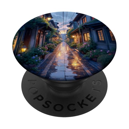 Rainy Lantern Alley Abend Reflexionsszene PopSockets Klebender PopGrip von Fade Aura