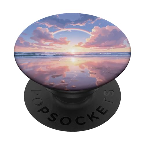 Regenbogen über dem Meer, Sonnenaufgang, Traumhafte Küstenszene PopSockets Klebender PopGrip von Fade Aura