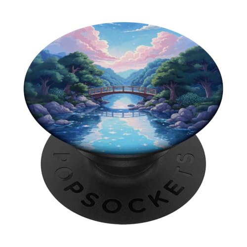 Ruhige Brücke über Wasser und rosa Wolkenhimmel PopSockets Klebender PopGrip von Fade Aura