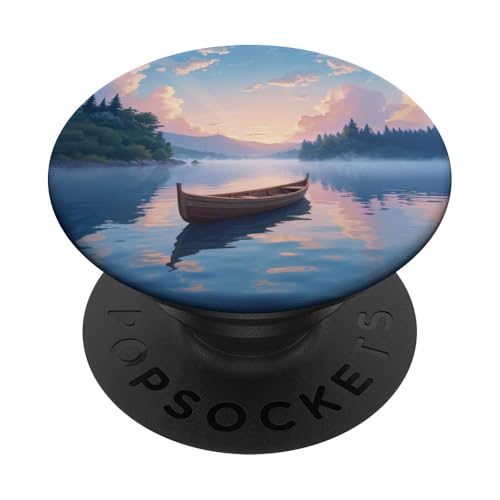 Ruhiges Boot auf dem Nebelsee bei Sunrise Art PopSockets Klebender PopGrip von Fade Aura