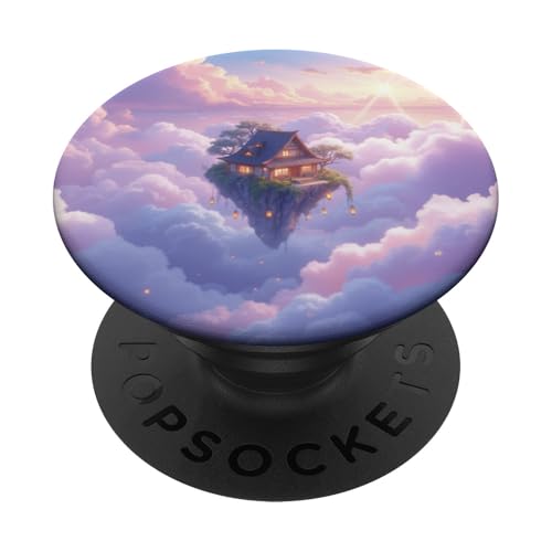 Schwimmende Hausinsel über Sonnenuntergang Wolken PopSockets Klebender PopGrip von Fade Aura