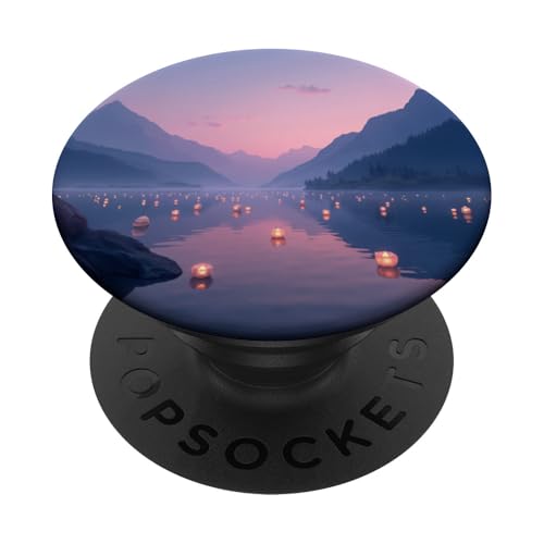 Schwimmende Laternen am Bergsee bei Dämmerung PopSockets Klebender PopGrip von Fade Aura