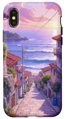 Seaside Village Sunset Street Coastal Art Szene Hülle für iPhone X/XS von Fade Aura
