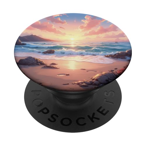 Sonnenaufgang Beach Wellen mit weichem goldenem Licht PopSockets Klebender PopGrip von Fade Aura
