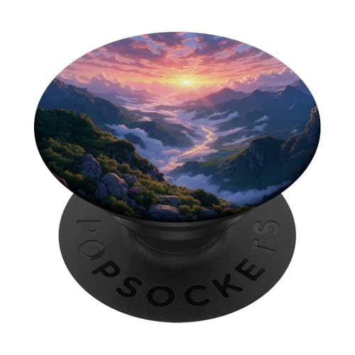 Sonnenaufgang über nebligen Berg River Valleys PopSockets Klebender PopGrip von Fade Aura
