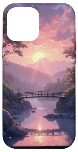Sonnenuntergang Brücke über ruhige Flusslandschaft Hülle für iPhone 12 Pro Max von Fade Aura