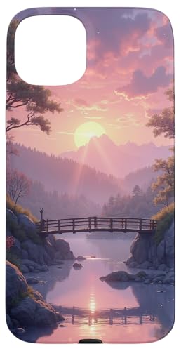 Sonnenuntergang Brücke über ruhige Flusslandschaft Hülle für iPhone 15 Plus Sonnenuntergang Brücke über ruhige Flusslandschaft Hülle für iPhone 15 Plus von Fade Aura