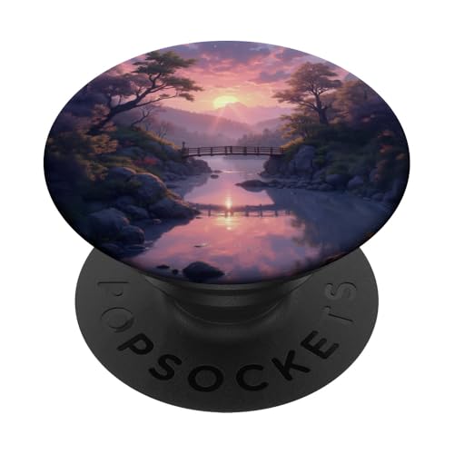 Sonnenuntergang Brücke über ruhige Flusslandschaft PopSockets Klebender PopGrip von Fade Aura