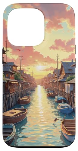 Sonnenuntergang über Kanalstadt und Booten aus Holz Hülle für iPhone 13 Pro von Fade Aura