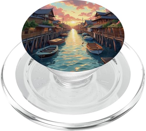 Sonnenuntergang über Kanalstadt und Booten aus Holz PopSockets PopGrip für MagSafe Sonnenuntergang über Kanalstadt und Booten aus Holz PopSockets PopGrip für MagSafe von Fade Aura